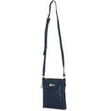 Ashwood Leather Crossbody Bag with Adjustable Strap in Navy/Croc: C-71