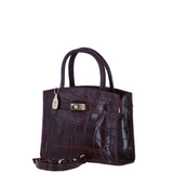 Ashwood Leather Compact Structured Handbag with Detachable Crossbody Strapin Bordo/Croc: C-75