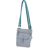 Ashwood Leather Flat Crossbody Bag with Contrast Strap in Elephant Grey: CB-11