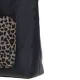 Black Leather Shoulder Bag with Leopard Print Pocket: ELA 1128