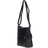 Practical Extending Pocket Leather Shoulder Bag Black: Donegal