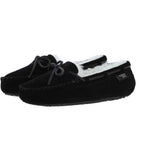 Women's Classic  Suede Sheepskin Moccasin Slippers Black/White: LADIES MOCCASSINS