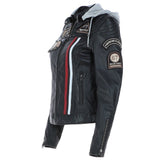 Women's Detachable Hood Leather Biker Jacket Black: Sofi
