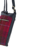 Authentic Ashwood Leather & Harris Tweed® Cloth Crossbody Bag Navy/Pink: TW-29-06-NP