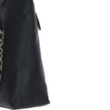 Black Leather Shoulder Bag with Leopard Print Pocket: ELA 1128