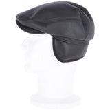 One Piece Sheepskin Leather Flat Cap Black: 04K