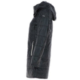 Women's Detachable Hood 3/4 Leather Jacket Black: Sofia