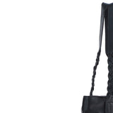 Black Leather Shoulder Bag with Leopard Print Pocket: ELA 1128