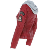 Women's Detachable Hood Leather Biker Jacket Red: Sofi
