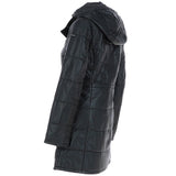 Women's Detachable Hood 3/4 Leather Jacket Black: Sofia