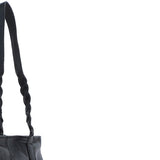 Black Leather Shoulder Bag with Leopard Print Pocket: ELA 1128