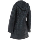 Women's Detachable Hood 3/4 Leather Jacket Black: Sofia