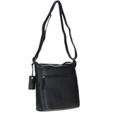 Practical Extending Pocket Leather Shoulder Bag Black: Donegal