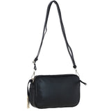 Leather Twin Zip Quilted Crossbody Bag Black: 63624