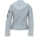 Women's Detachable Hood Leather Biker Jacket Grey: Sofi