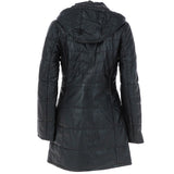 Women's Detachable Hood 3/4 Leather Jacket Black: Sofia