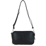Leather Twin Zip Quilted Crossbody Bag Black: 63624
