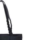 Black Leather Shoulder Bag with Leopard Print Pocket: ELA 1128