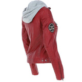Women's Detachable Hood Leather Biker Jacket Red: Sofi