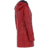 Women's Detachable Hood 3/4 Leather Jacket Red: Sofia
