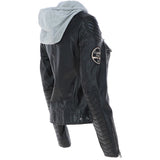 Women's Detachable Hood Leather Biker Jacket Black: Sofi
