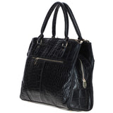 Three Section A4 Croc Print Leather Work Bag Black: A4 Work Bag