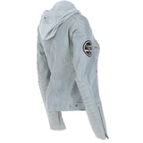 Women's Detachable Hood Leather Biker Jacket Grey: Sofi