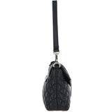 Real Leather Flapover Quilted Bag Black: 63858