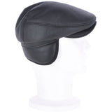 One Piece Sheepskin Leather Flat Cap Black: 04K