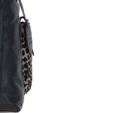 Black Leather Shoulder Bag with Leopard Print Pocket: ELA 1128