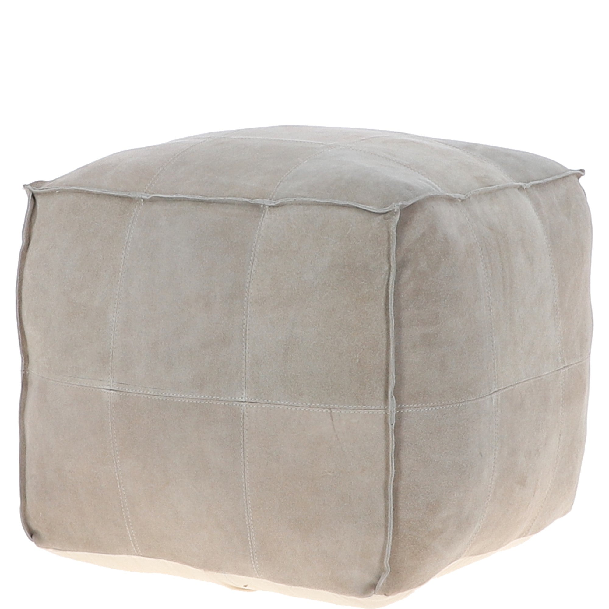 Suede Leather Square Boho Pouffe Off-White: AGC-03