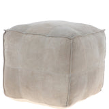Suede Leather Square Boho Pouffe Off-White: AGC-03