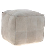 Suede Leather Square Boho Pouffe Off-White: AGC-03