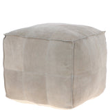 Suede Leather Square Boho Pouffe Off-White: AGC-03