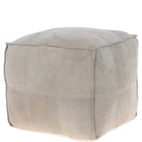 Suede Leather Square Boho Pouffe Off-White: AGC-03