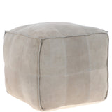 Suede Leather Square Boho Pouffe Off-White: AGC-03