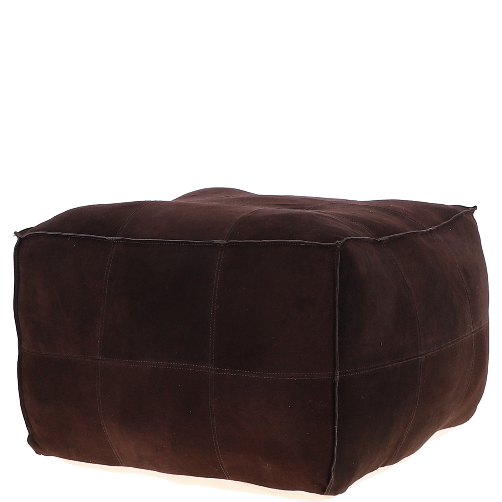 Suede Leather Square Boho Pouffe Brown: AGC-04