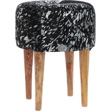 Wooden Legs Hair-on Cowhide Stool Black/Silver: AGC-18