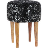 Wooden Legs Hair-on Cowhide Stool Black/Silver: AGC-18