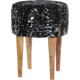 Wooden Legs Hair-on Cowhide Stool Black/Silver: AGC-18
