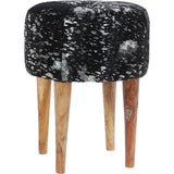 Wooden Legs Hair-on Cowhide Stool Black/Silver: AGC-18