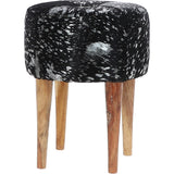 Wooden Legs Hair-on Cowhide Stool Black/Silver: AGC-18