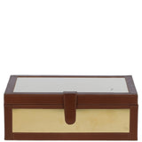 Wood and Aluminium Mirror Storage Box with Tan Leather Trim: AGC1852