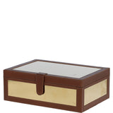 Wood and Aluminium Mirror Storage Box with Tan Leather Trim: AGC1852
