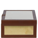 Wood and Aluminium Mirror Storage Box with Tan Leather Trim: AGC1852