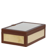 Wood and Aluminium Mirror Storage Box with Tan Leather Trim: AGC1852
