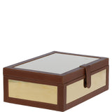 Wood and Aluminium Mirror Storage Box with Tan Leather Trim: AGC1852
