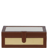 Wood and Aluminium Mirror Storage Box with Tan Leather Trim: AGC1853