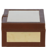 Wood and Aluminium Mirror Storage Box with Tan Leather Trim: AGC1853