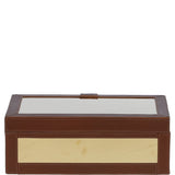 Wood and Aluminium Mirror Storage Box with Tan Leather Trim: AGC1853